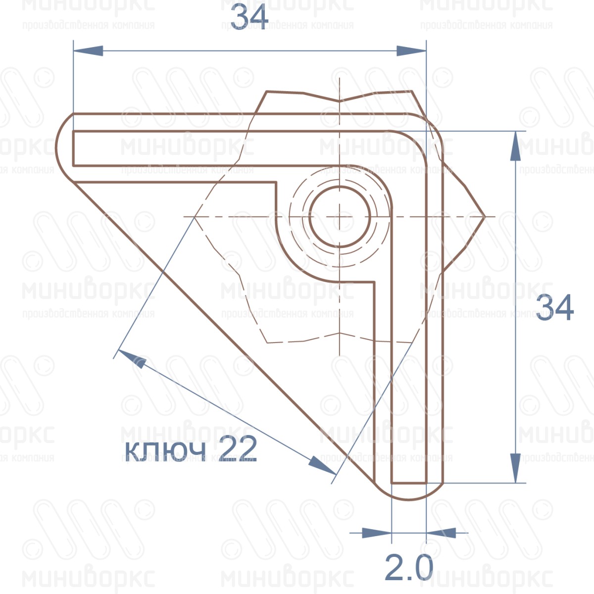Комплекты опор для уголков и резьбовых опор 34x34 – U34-34M8.D22x20 | картинка 6
